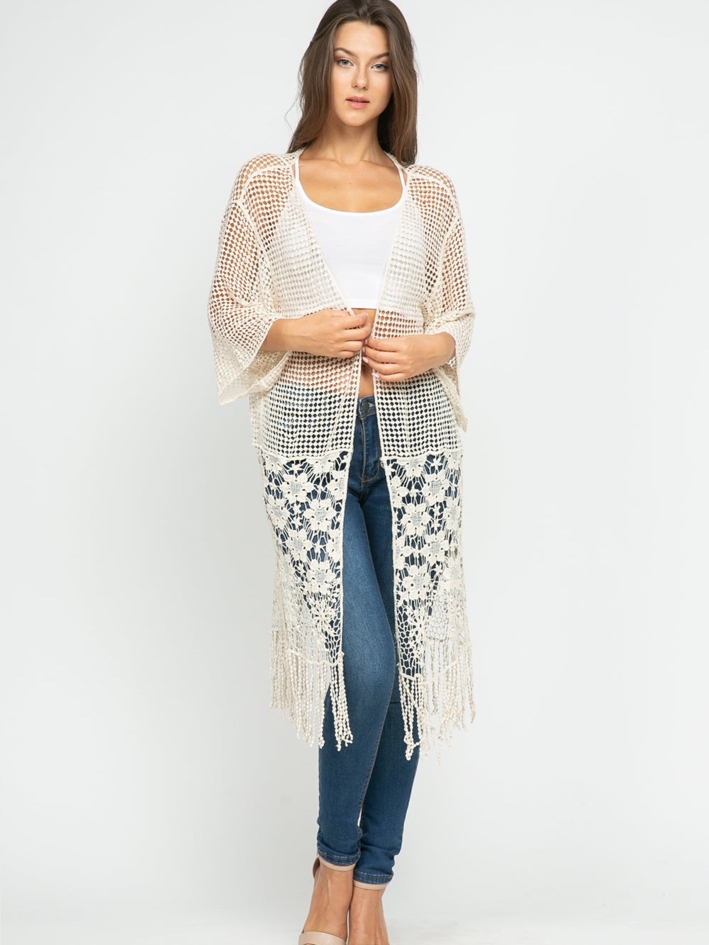 Raj Crochet Lace Kimono in Natural OS